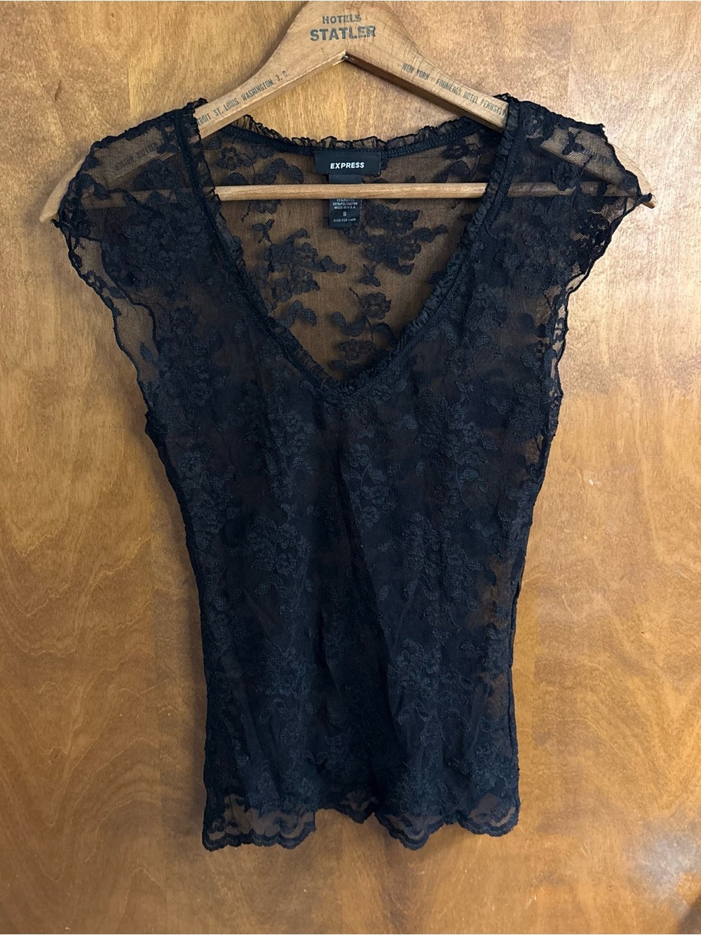 Vintage Y2K Black Sheer Mesh Floral Lace Ruffle Top Vampire Goth Whimsigoth Mod